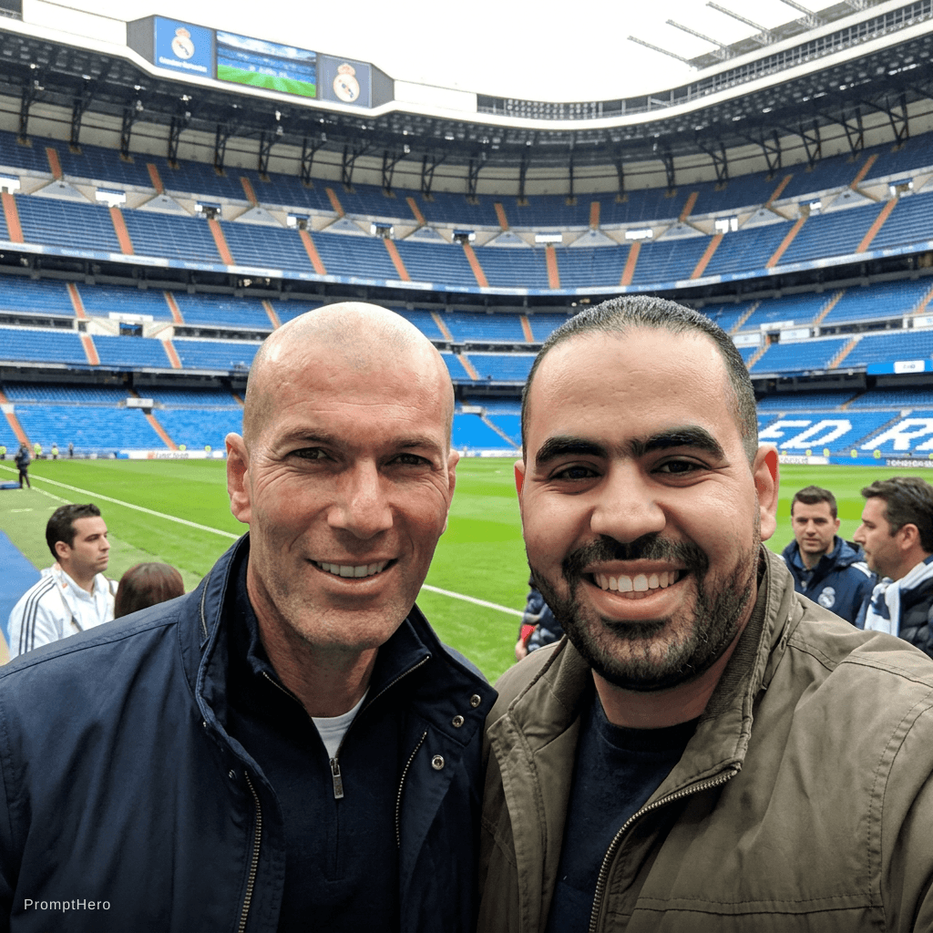 AI generated: With zinedin zidane at santiago bernabio stadium 