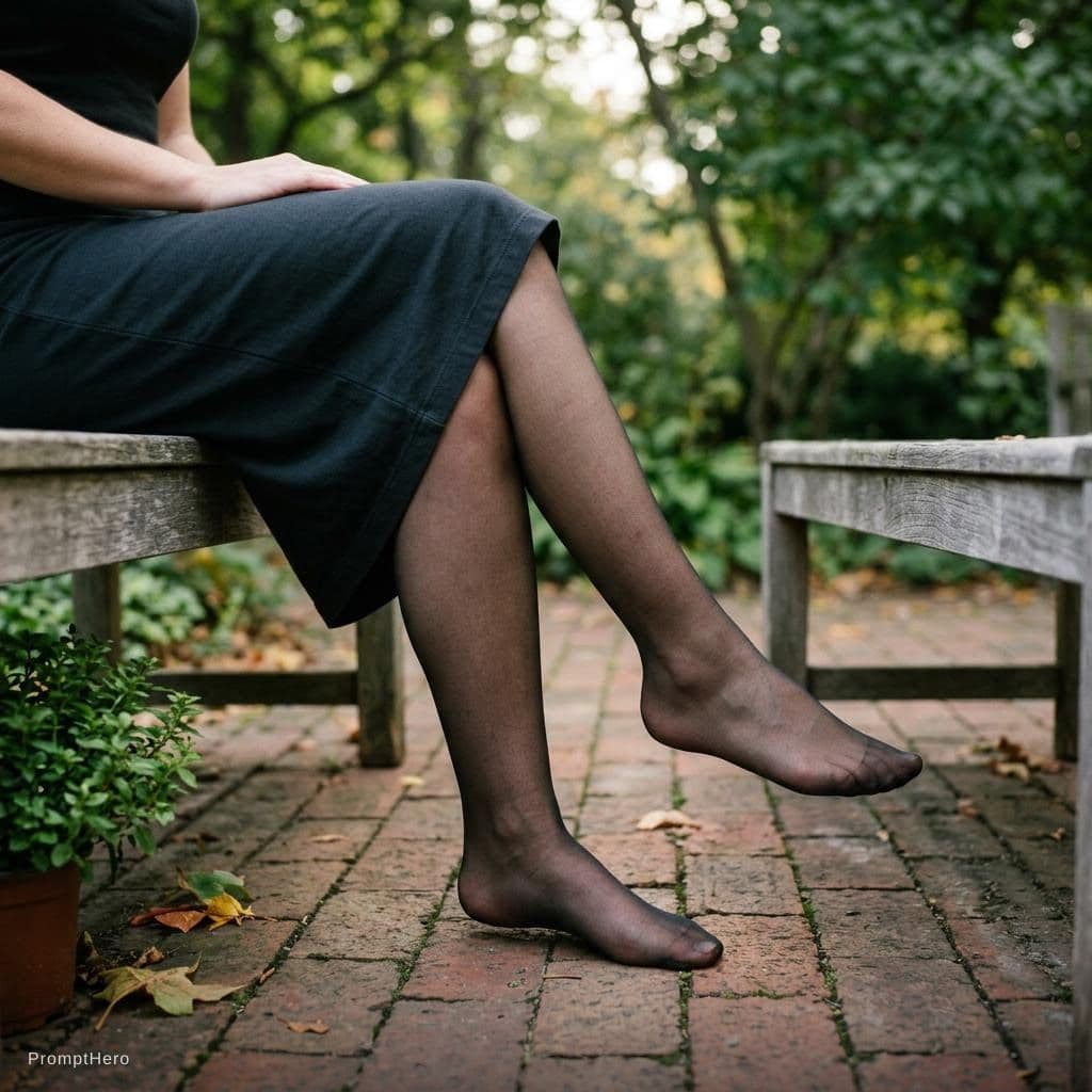 AI generated: Ad sheer black pantyhose, no shoes
