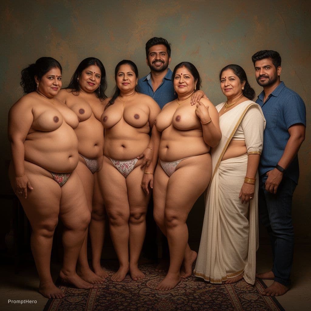AI generated: group of indian bbw mature women nude  with their lovers showing her body, boobs