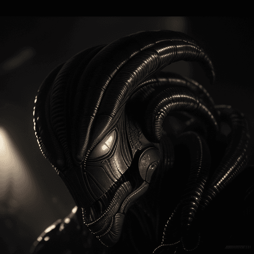 AI generated: Cinematic portrait photo, close up, multi-textured black cinematic alien xenomorph, iconic environme...