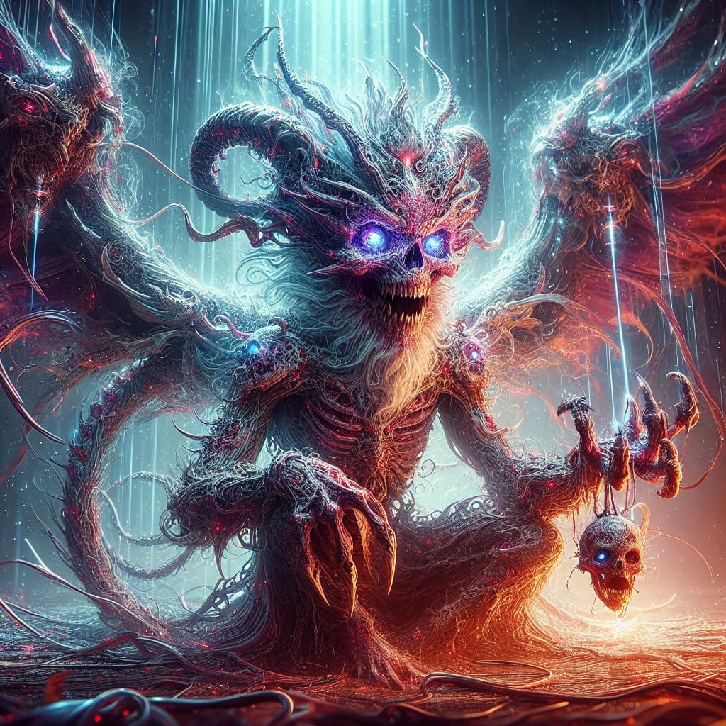 AI generated: An amazing creature, incredibly cute appearance with a hellishly evil soul, in the style of good and...