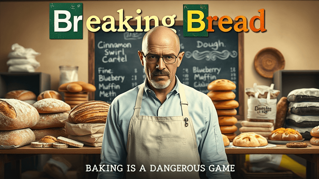 AI generated: A TV show poster for a parody series titled "Breaking Bread," playing on the name of the famous show...