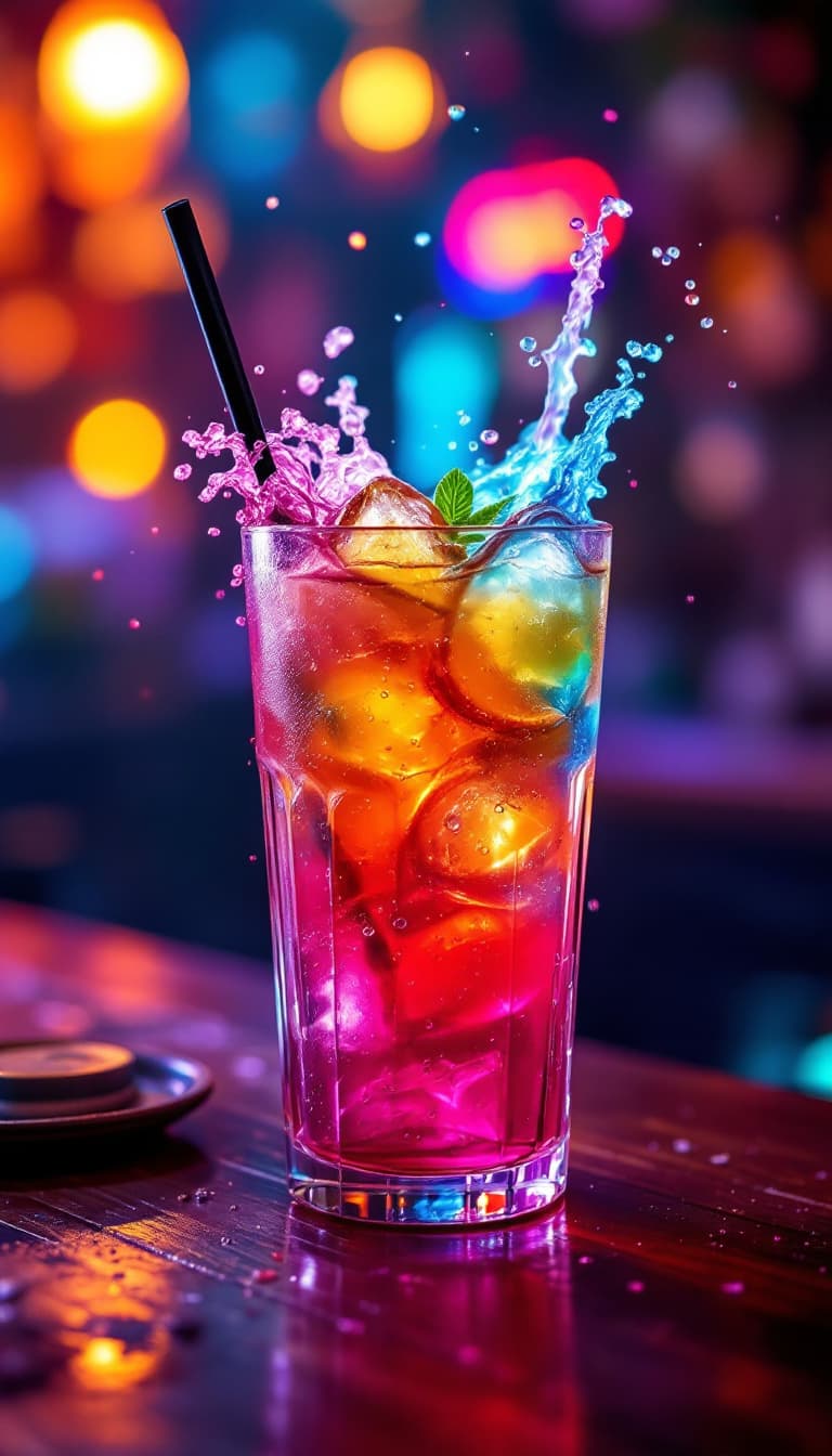 AI generated: un borracho en un bar con un xupito de colore y las estantería bebidas alcoholicas con un liquidero ...