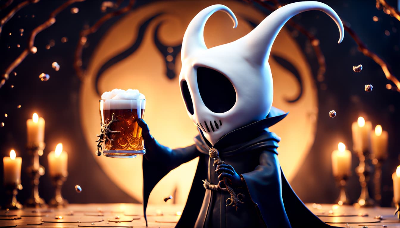 AI generated: Intricate CG unity wallpaper, close-up, Hollow Knight, White color mask with (perfect) round sockets...