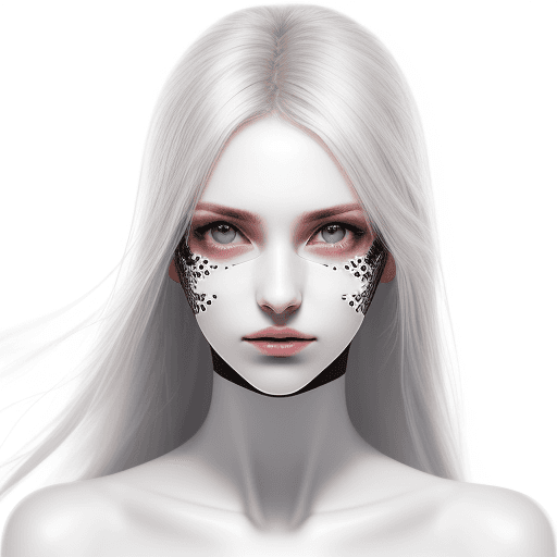 AI generated: Photograph of a female model, white background,flare all over her face, invisible --ar 4:5 --s 50 --...
