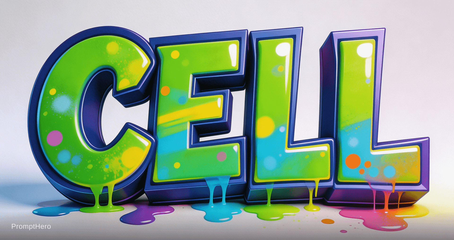 AI generated: front view of 3d graffiti of the word "CELL" in colorful graffiti wildstyle letters, the 3d bevels a...