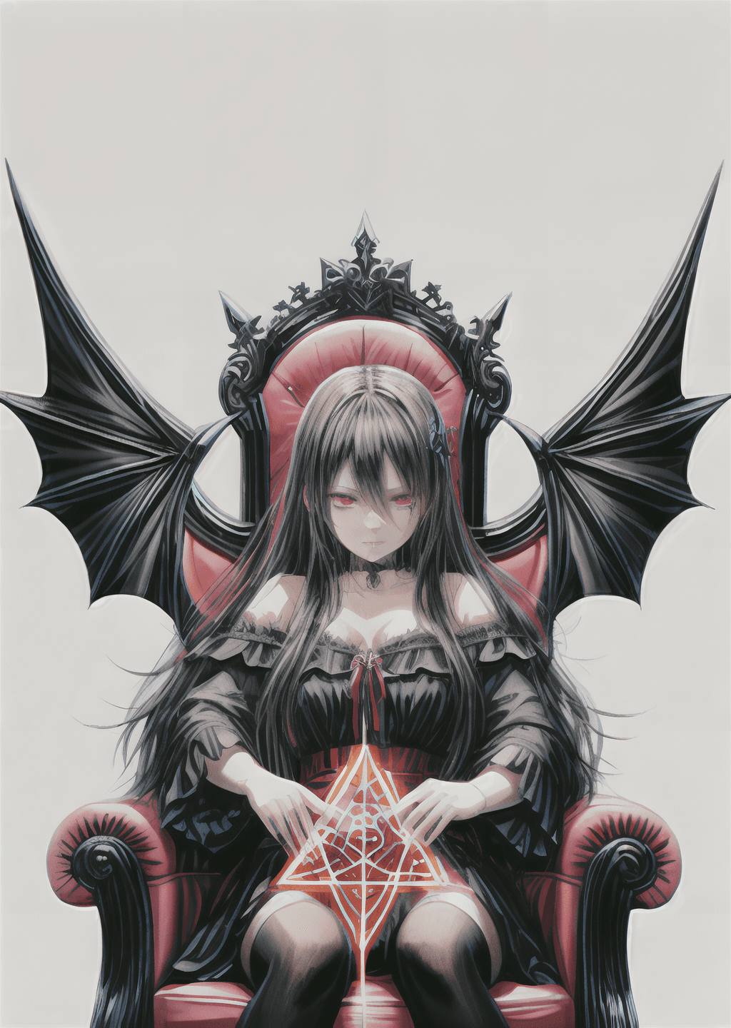 AI generated: Black metal album, where a demon in hell sits on a burning throne, highly Detailed Face, red eyes, s...