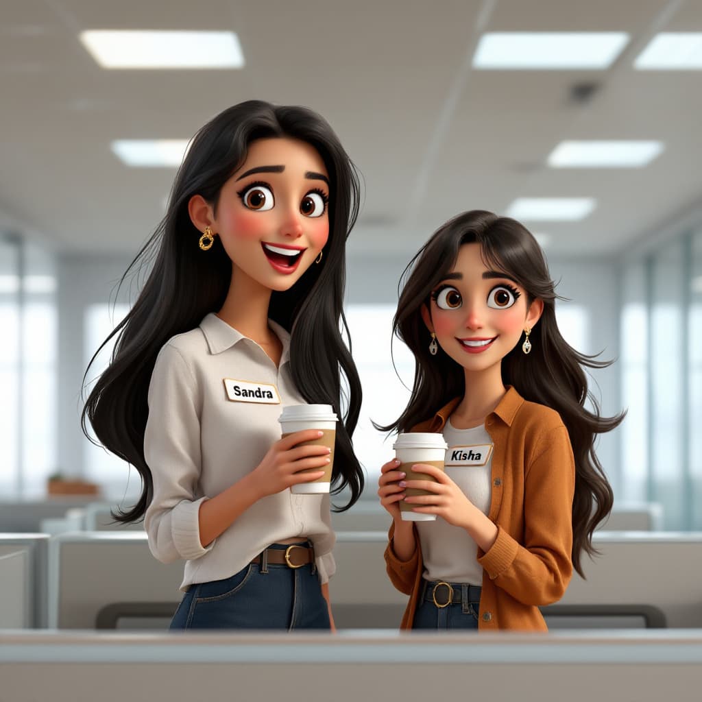 AI generated: two very excited, spanish young ladies, the one with long black hair is taller than the other lady w...