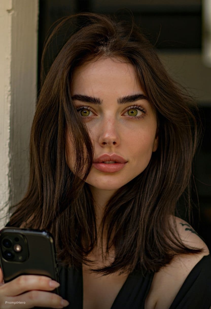 AI generated: {
  "subject": {
    "type": "adult woman",
    "age": "mid-20s",
    "face": {
      "shape": "soft...