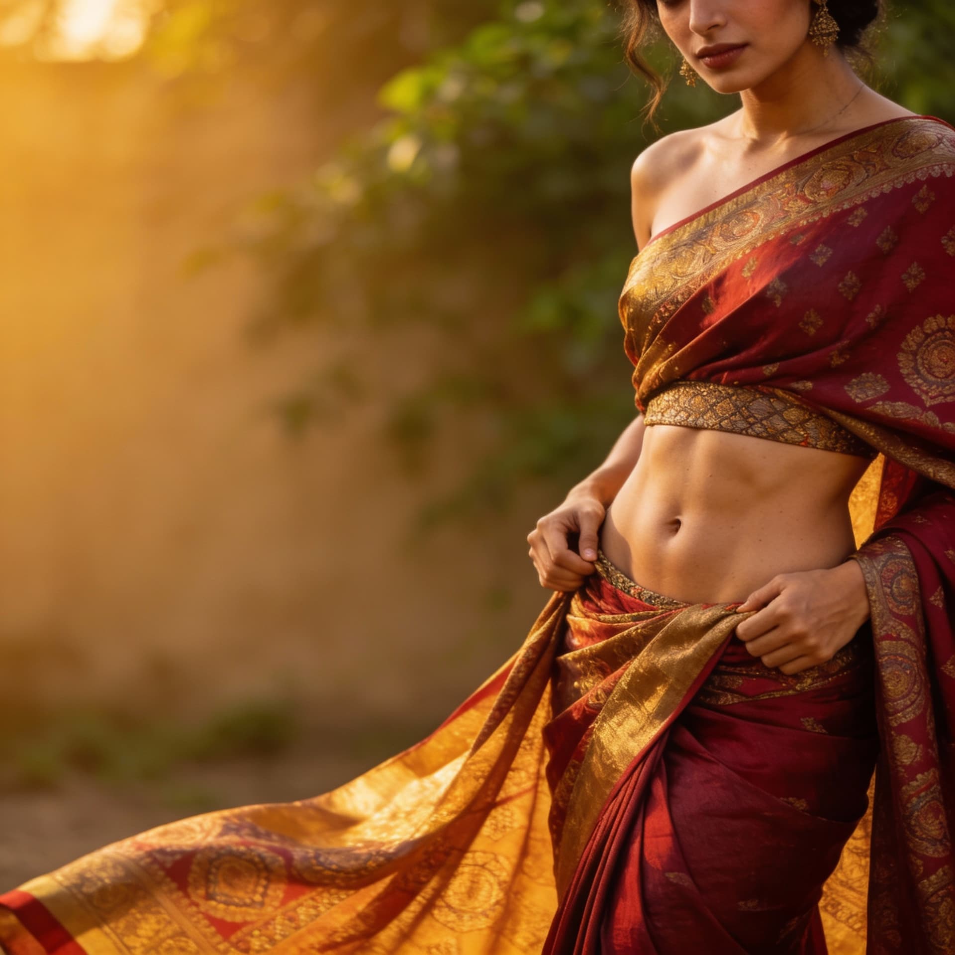 AI generated: women in saree and showing her hot sexy waist