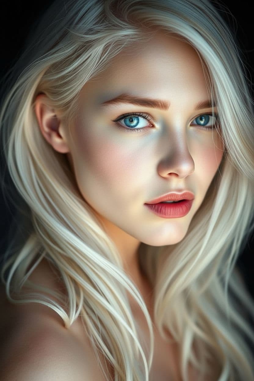 AI generated: "Image is a striking cinematic style, soft pastel colours, close-up portrait of a model with tousled...