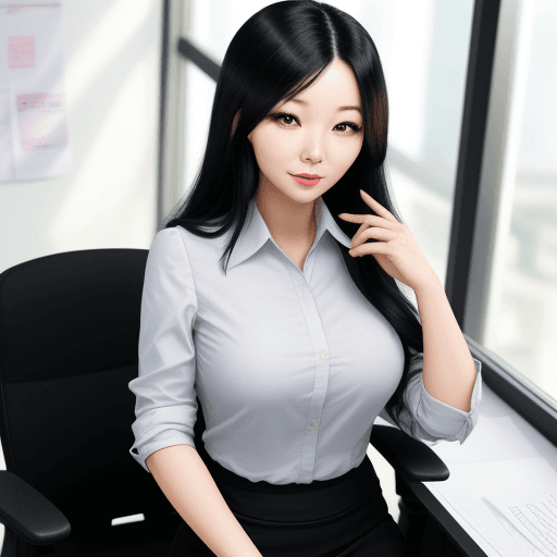 AI generated: pretty office lady, black long hair, korean