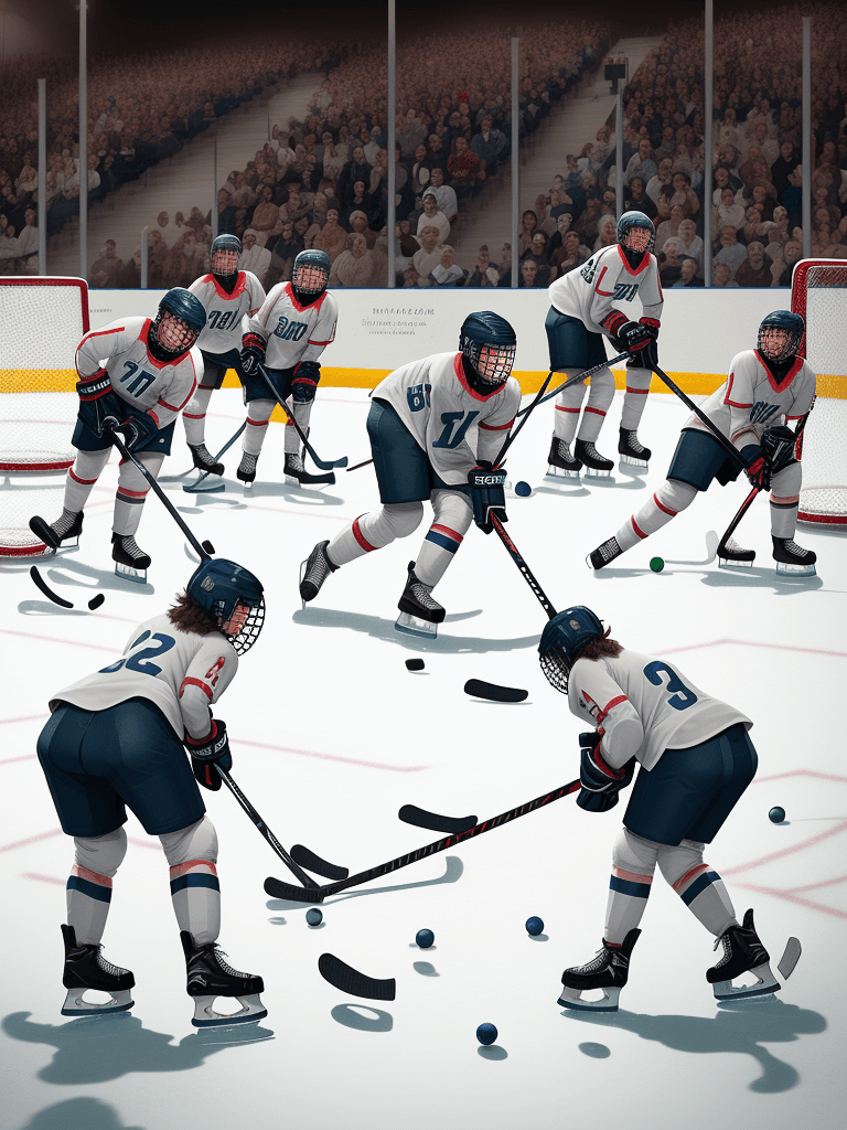 AI generated: Create an image that depicts a group of people playing hockey and showcases the popularity of the sp...