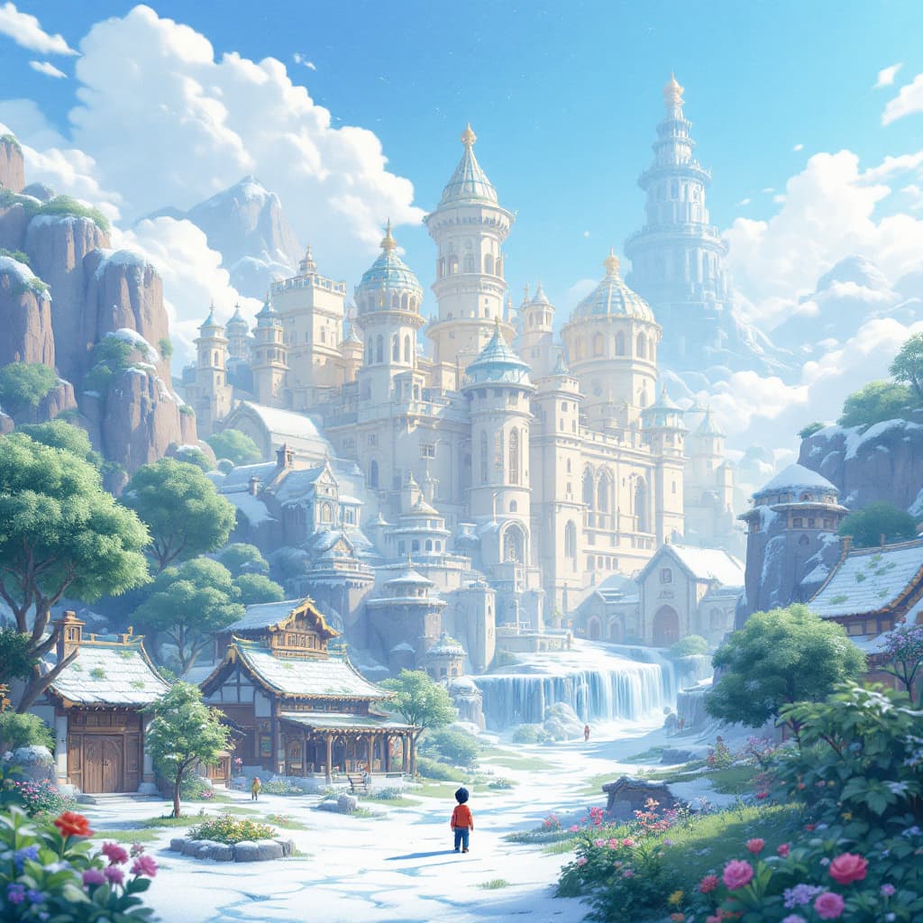 AI generated: 3d illustration of a boy, {Ice Castle, Mirage City, Hidden Village, Summer, Ancient Library, Mystica...