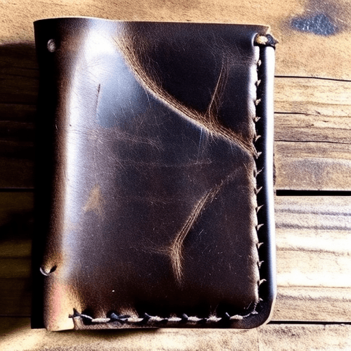 AI generated: An abandoned leather wallet with no cash or credit cards inside. Style: goth