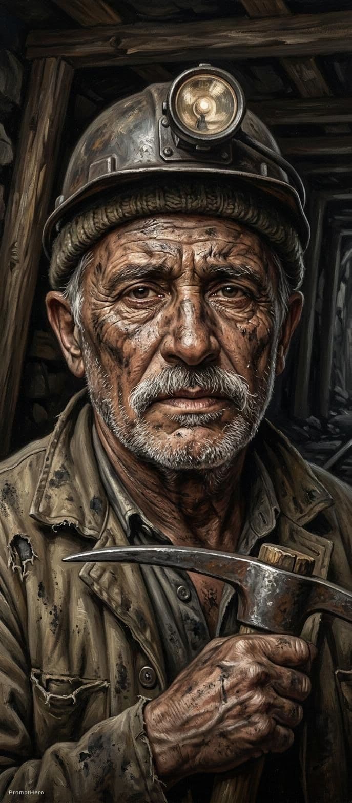 AI generated: a portrait of an old coal miner in 19th century, beautiful painting with highly detailed face by gre...