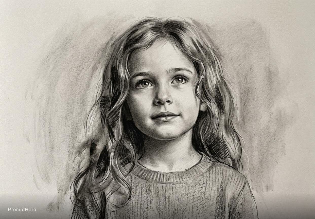 AI generated: girl, charcoal portrait