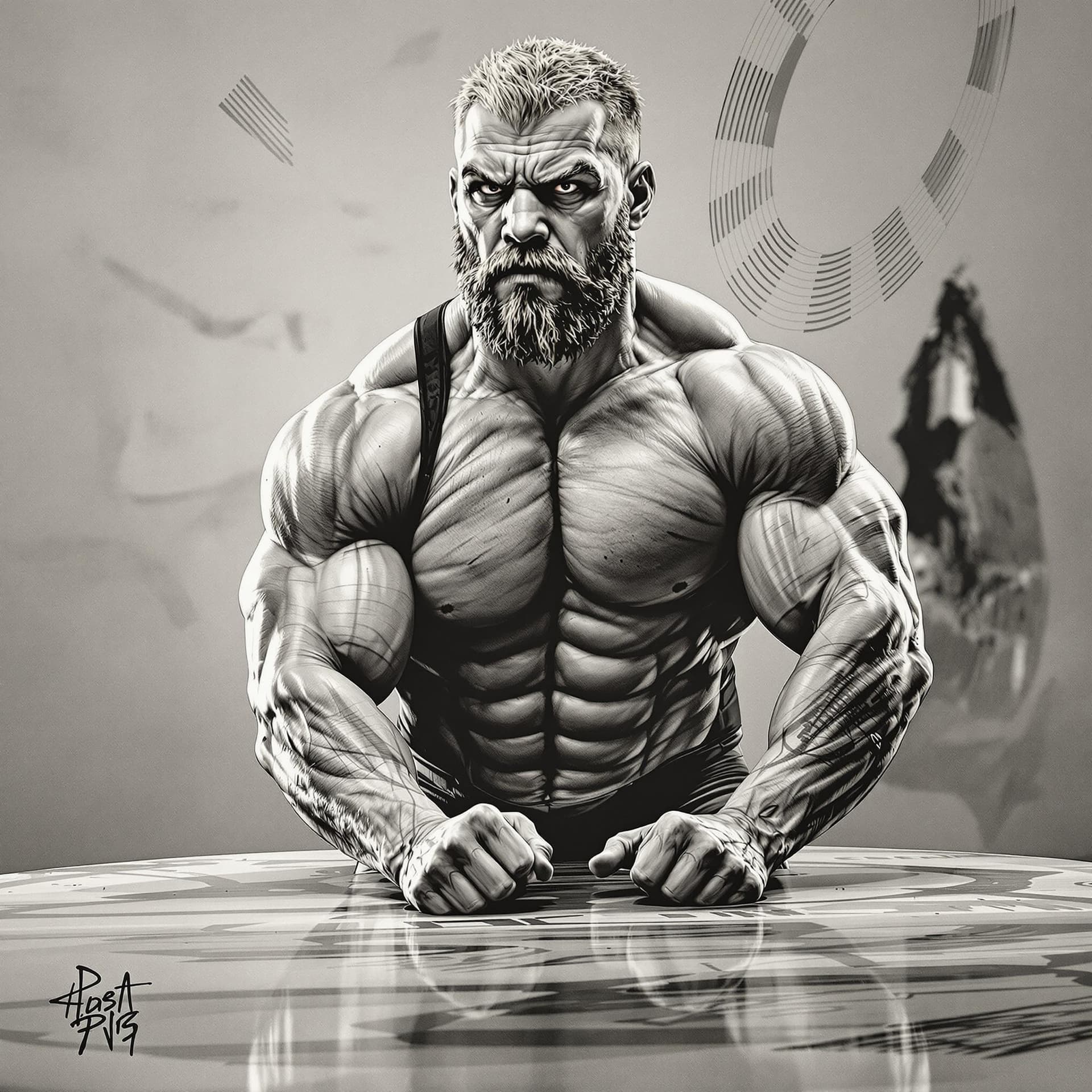 AI generated: Muscular man in wrestling singlet.