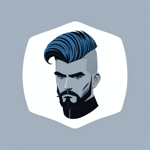 AI generated: logo for barbershop with man in center with cool hairstyle minimalistic square shape
