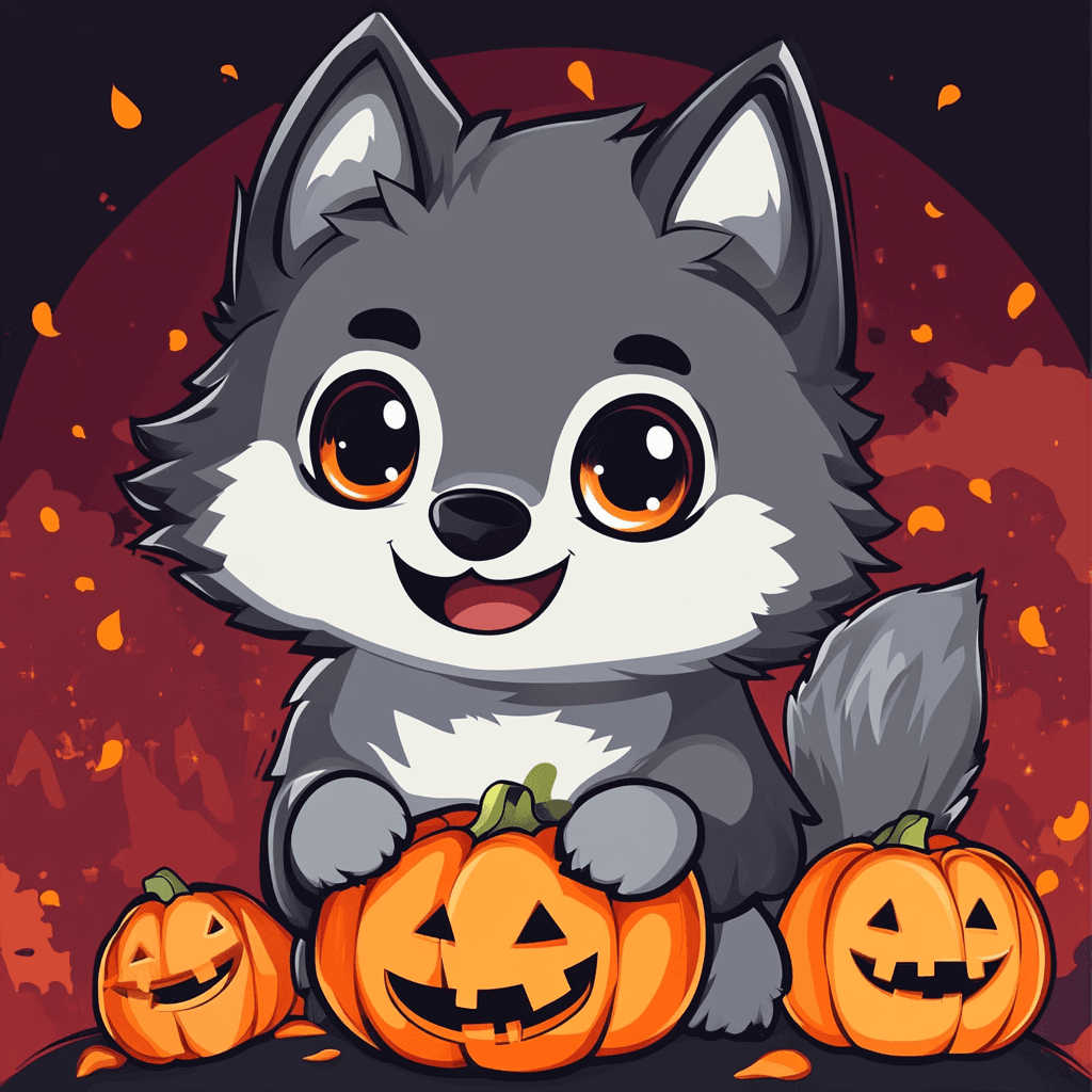 AI generated: kawaii cute animation vector Halloween werewolf