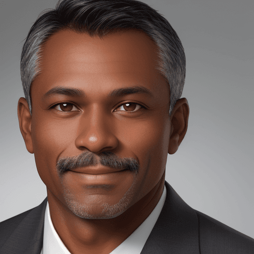 AI generated: This image features a formal, professional headshot of a middle-aged man with a warm, approachable d...