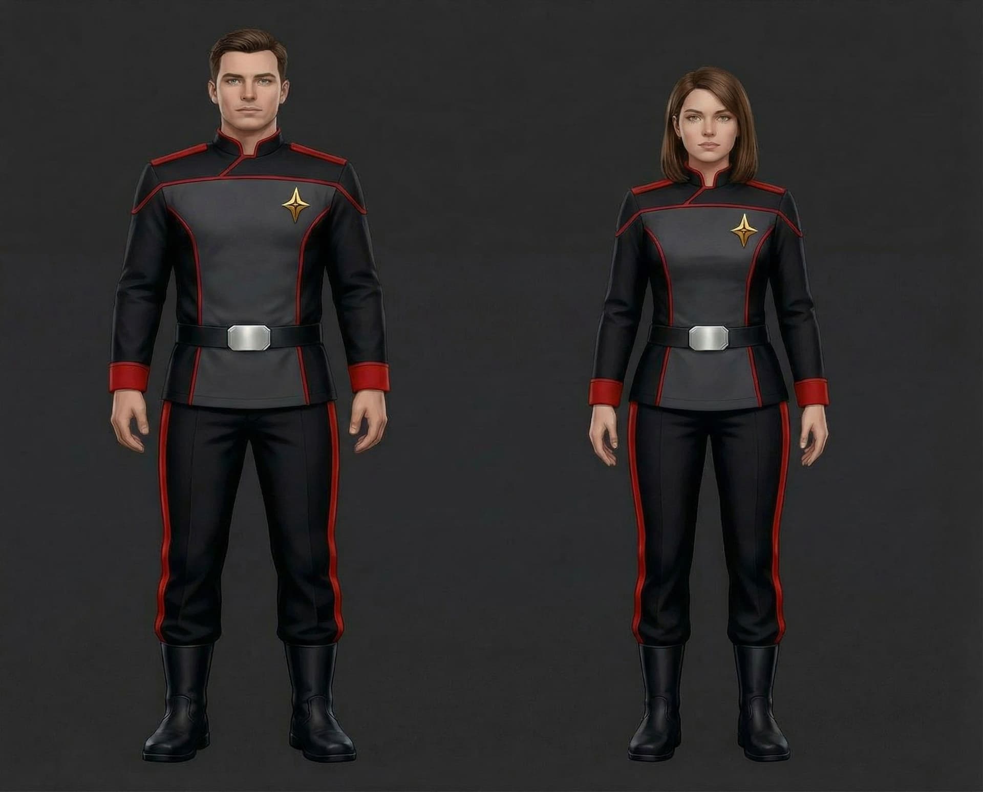 AI generated: Create a Sci-Fi uniform with a badge. Use the reference image one as the badge, and place the badge ...