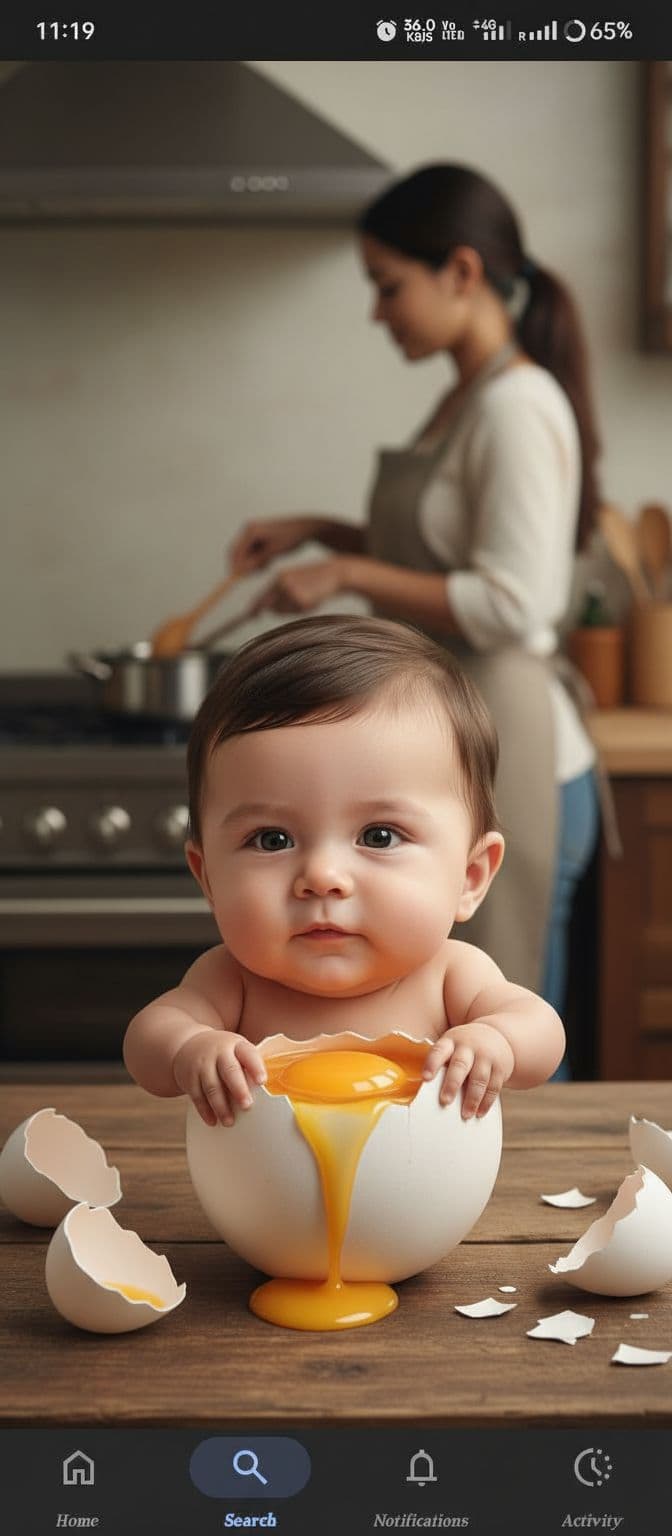 AI generated: Realistic-caricature of a big-headed baby with the face of an Indonesian adult man emerging from a n...