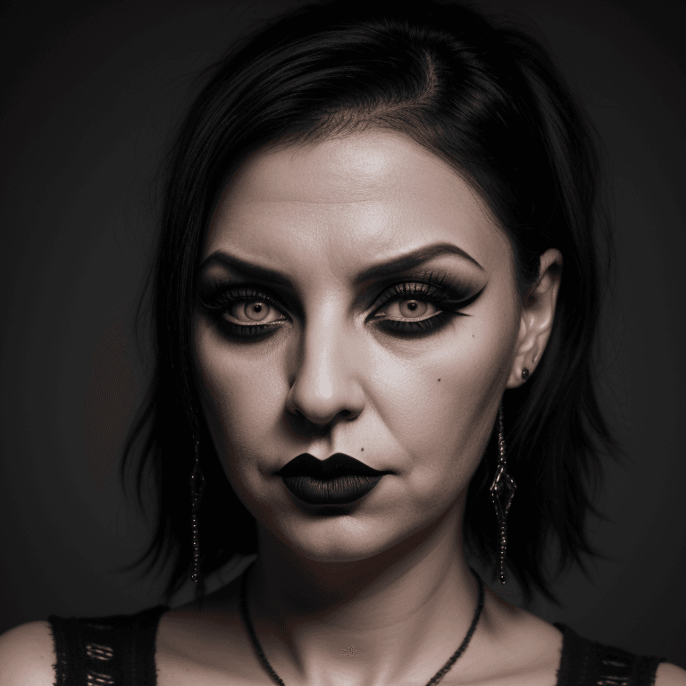 AI generated: hyper realistic headshot photo of a 40 year old italian, gothic woman, slightly overweight, short bl...