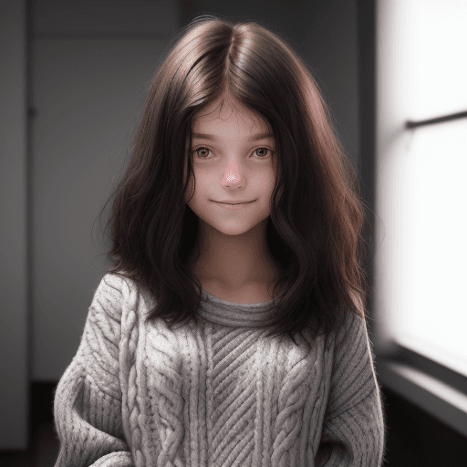 AI generated: 13 year old (women:1. 1) with (dark:1. 2) hair half (naked:1. 1) in open room with the (only:1. 1) l...