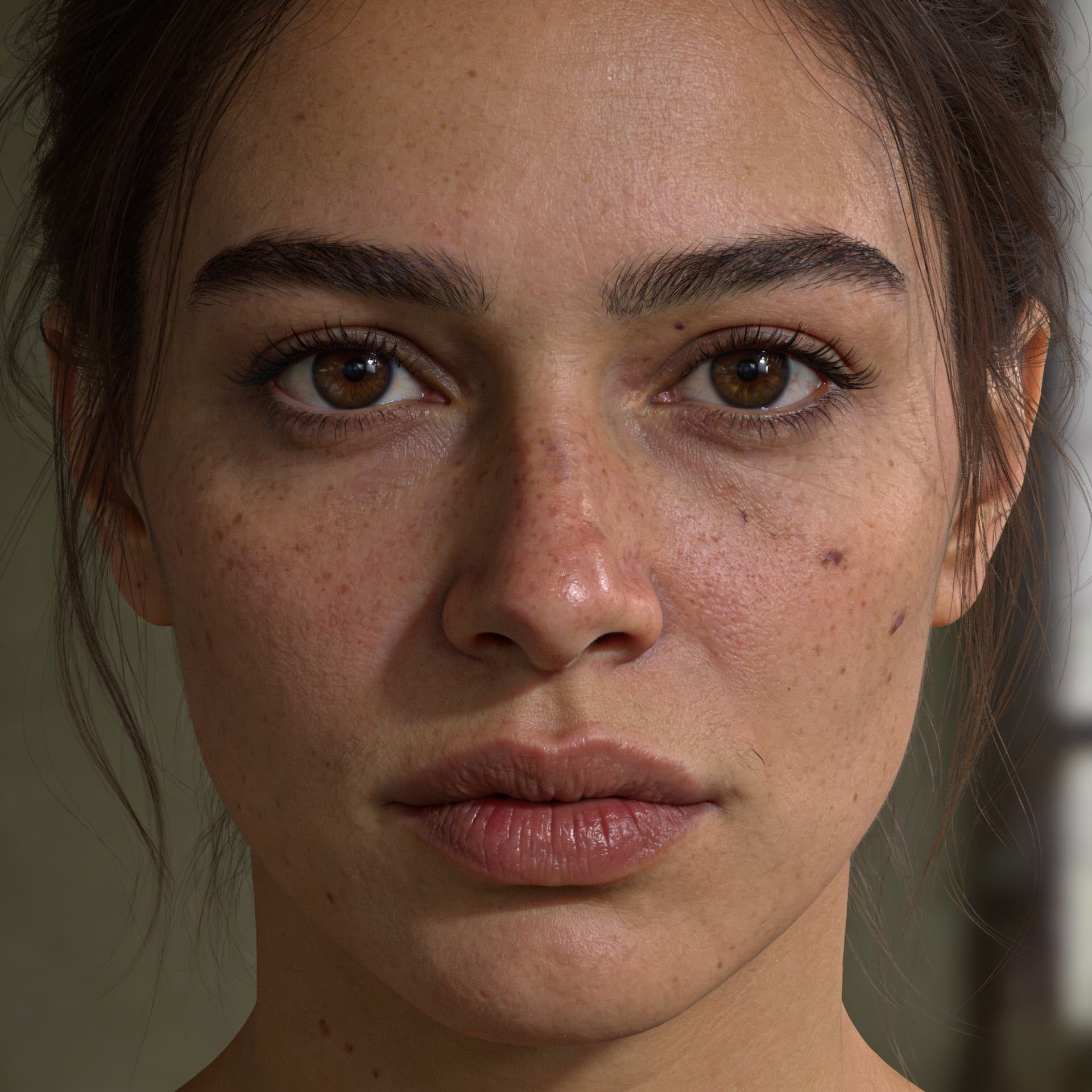 AI generated: Create an extreme close-up, ultra-photorealistic portrait of a real adult woman with Southern Europe...