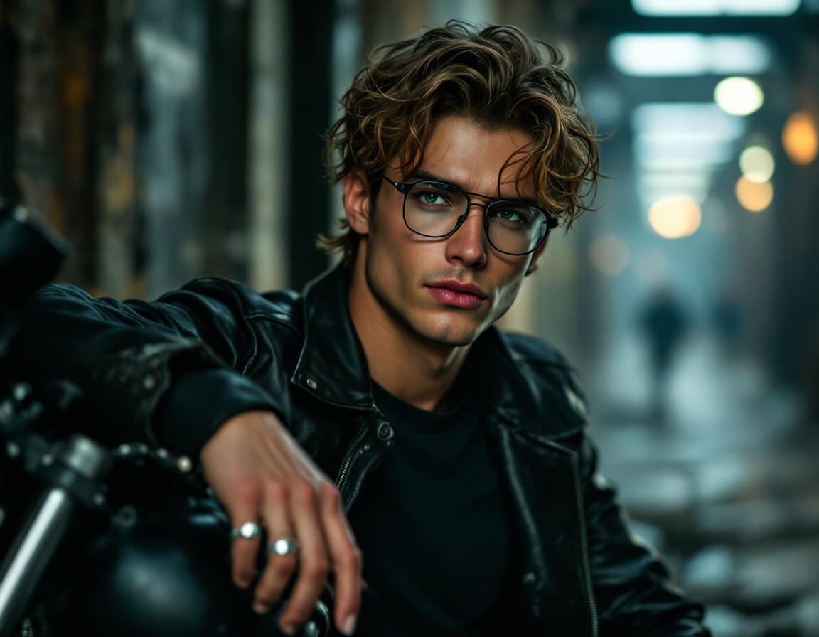AI generated: Photography, cinematic half-body portrait—profile of a striking 19-year-old male Instagram model wit...