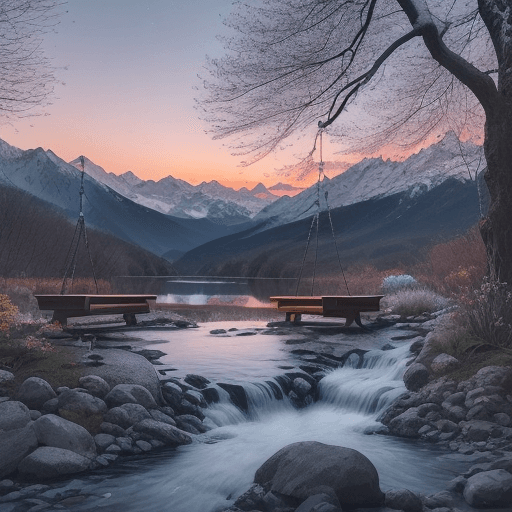 AI generated: 

calmness in nature|filtering lights of sunset|swing trees with a gentle breeze|flowers dazzling wi...