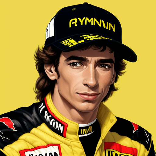 AI generated: Formula 1 , racing , colorful , senna , race cars , yellow cap , legend of racing , ayrton senna por...