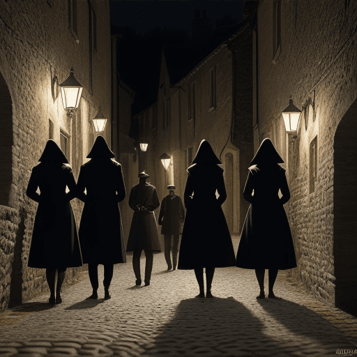 AI generated: An uncanny scene unfolds in the heart of a picturesque village: five people, seemingly entranced, mo...