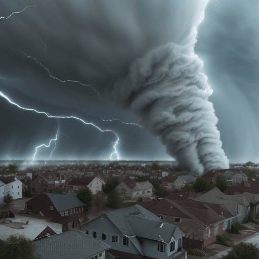 AI generated: tornado ripping a town apart