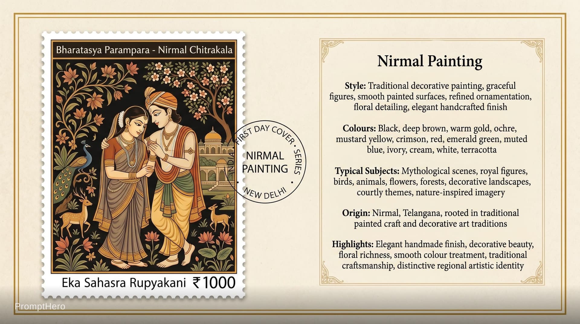 AI generated: Create a 16:9, 4K premium commemorative First Day Cover envelope inspired by India Post heritage des...