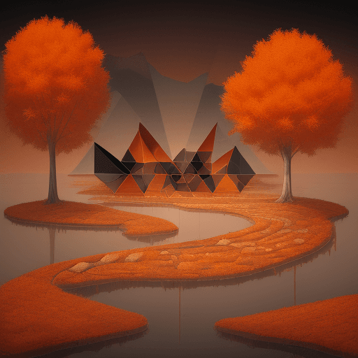 AI generated: Geometrical art of autumn landscape, warm colors, a work of art, grotesque, Mysterious