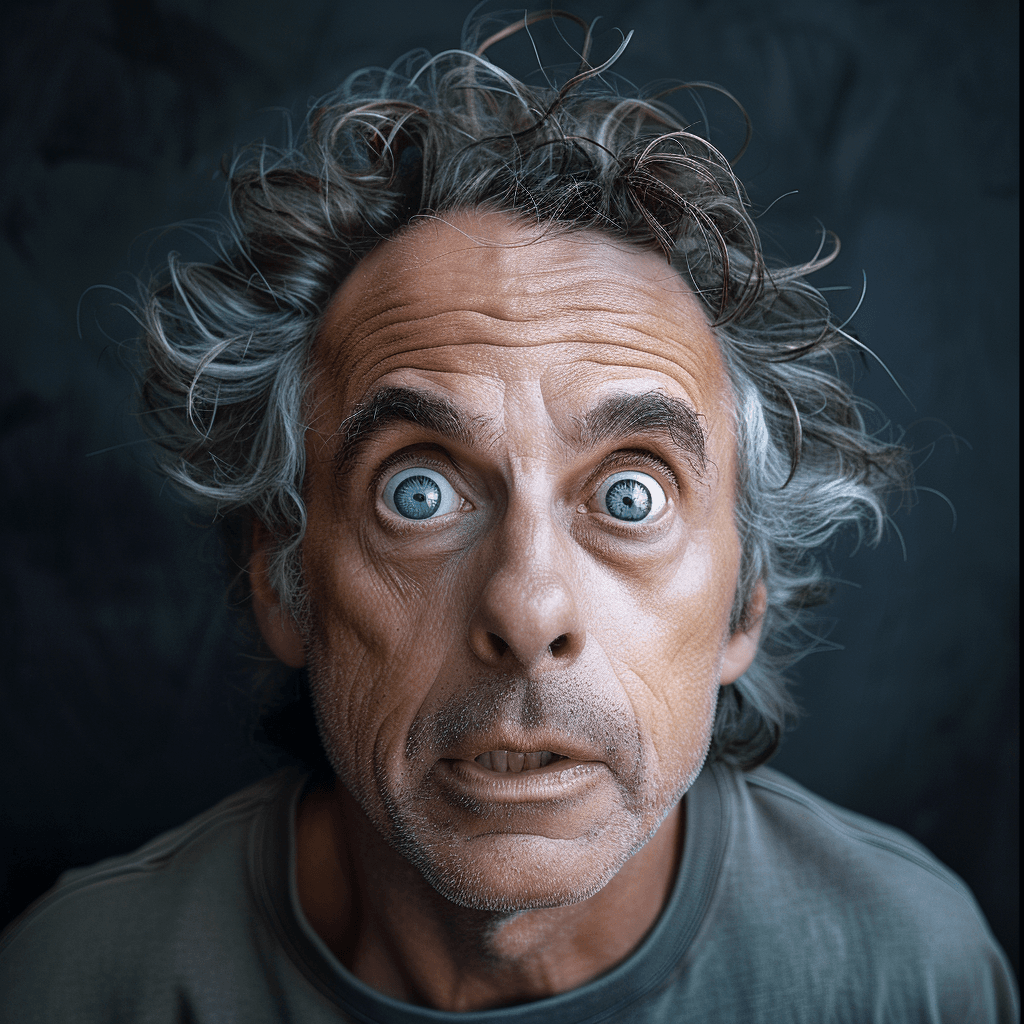 AI generated: rick sanchez, human, real life, large eyes --no glasses, beard
