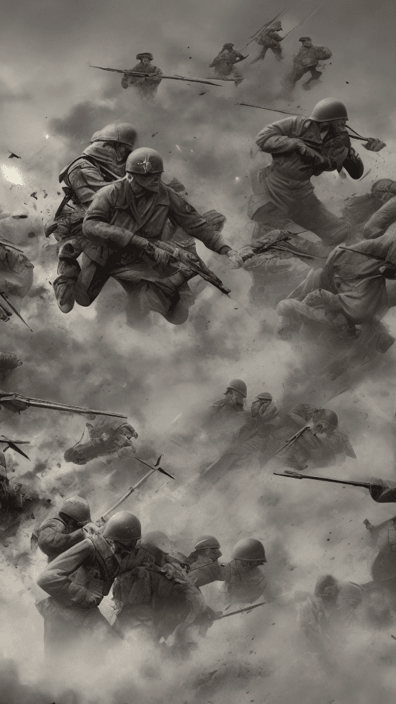 AI generated: world war 2 helping each other combat scene, Hope is on the air  and resilience. octane render, tren...