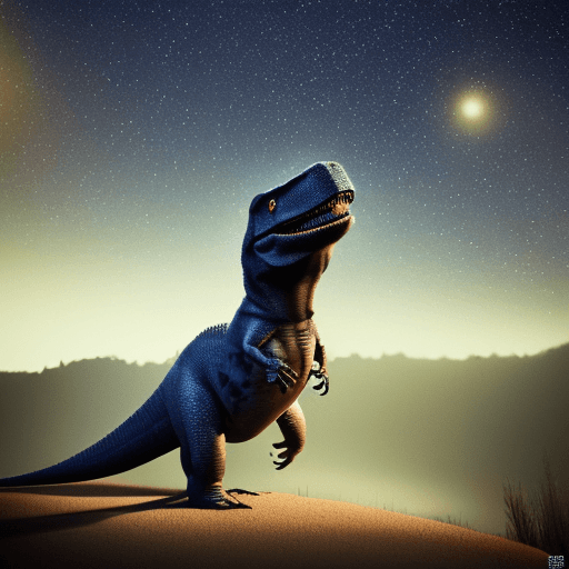 AI generated: photo of a sad t-rex looking at the stars, photorrealistic style, 3d octane render
