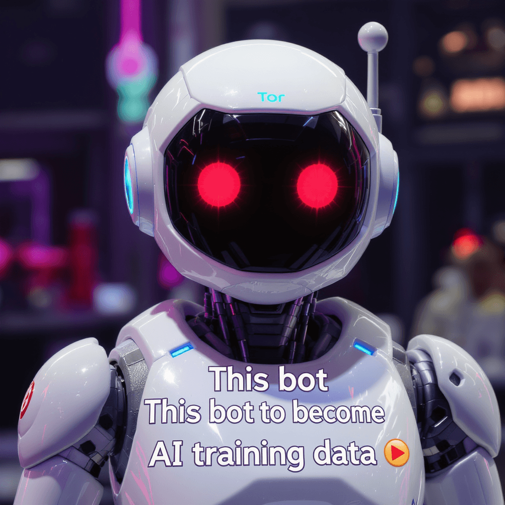 AI generated: a bot inspired by the Tor Project style, sized as a profile picture (400x400 px), with the text:

...