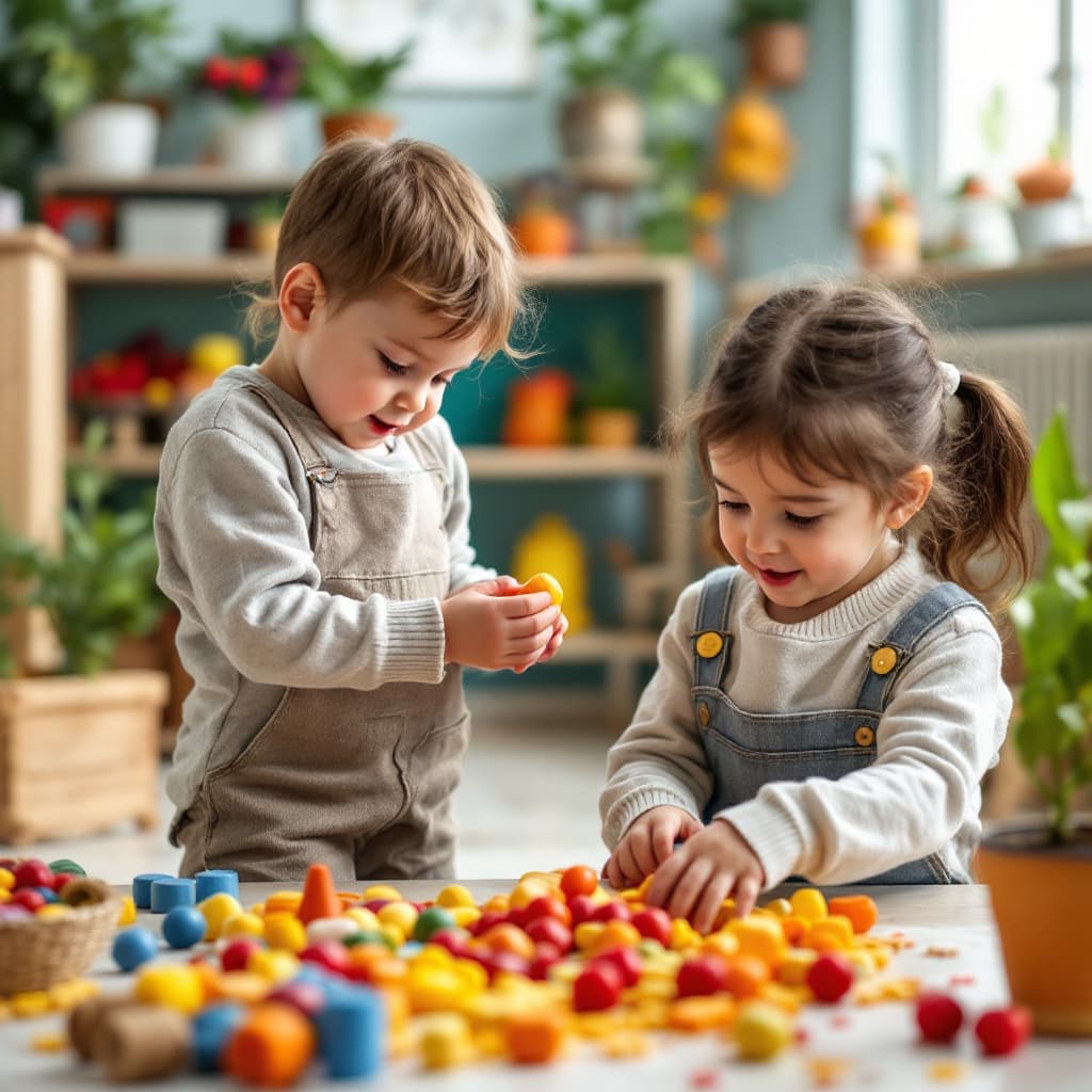 AI generated: two children who are playing in the kindergarden