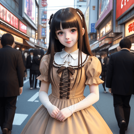 AI generated: A beautiful girl with short straight straight hair with fringes brown eyes height 1.65 weight 40 wea...