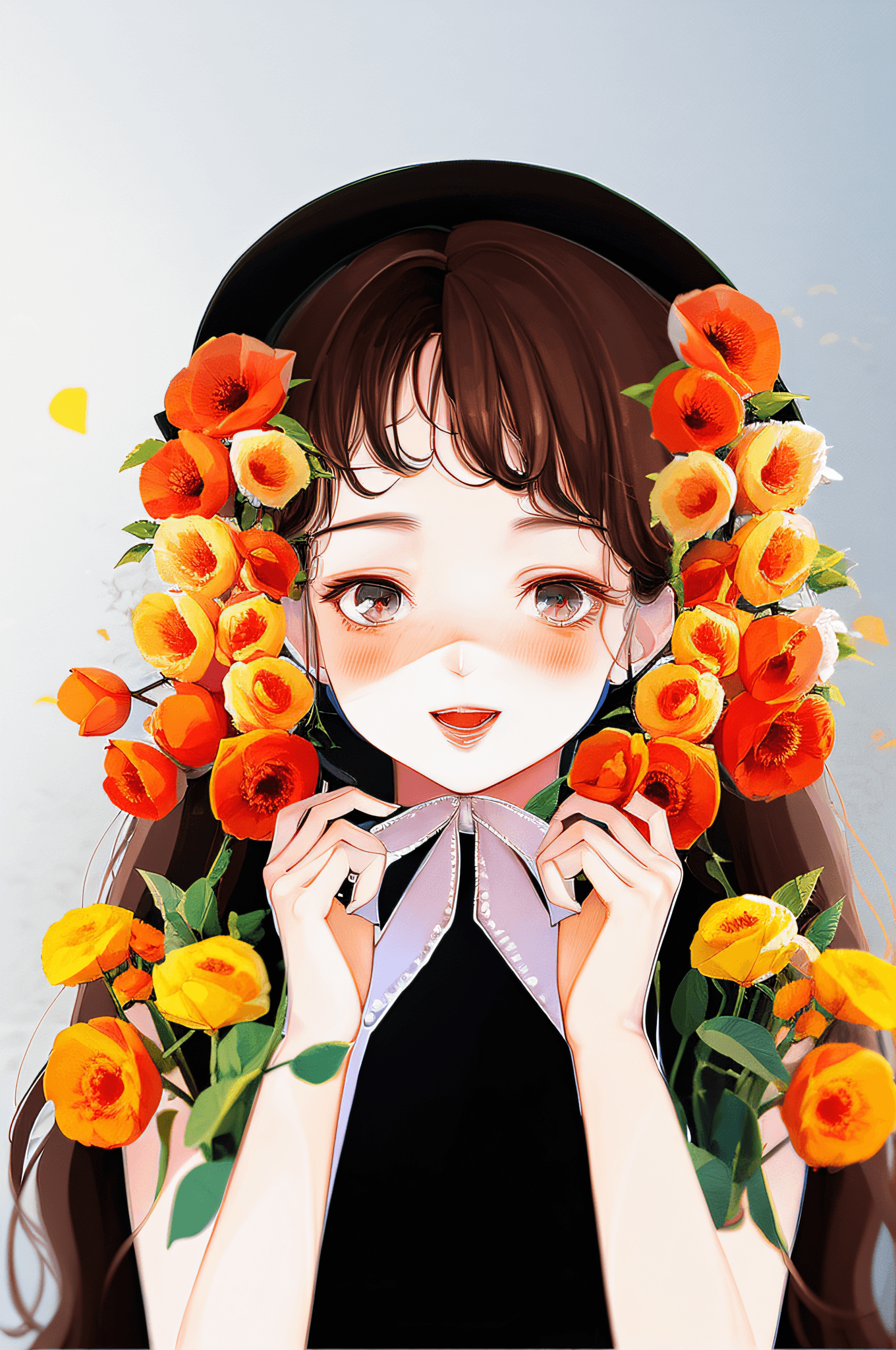 AI generated: yxycolor,best quality, masterpiece, extremely detailed, detailed background, 1girl, flower, solo, sm...