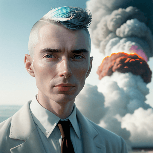 AI generated: half body portrait of [Robert Oppenheimer| Cillian Murphy], shaved haircut , stylish, sophisticated,...