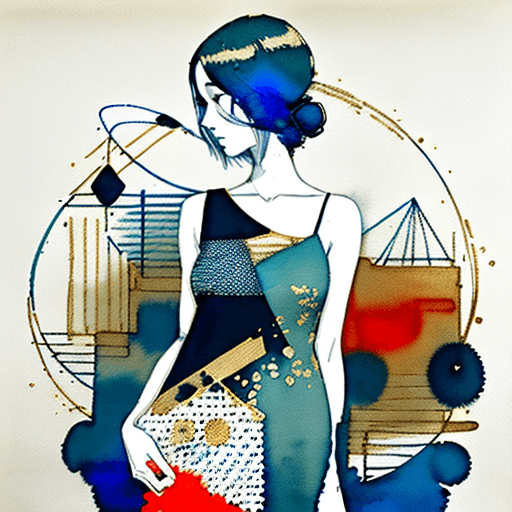 AI generated: Abstract fine line pencil sketch minimal watercolor color beautiful  woman in a black and white stri...