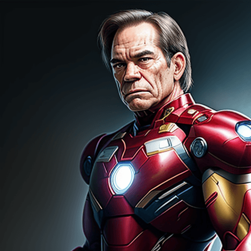 AI generated: TOMMY LEE JONES IN A RED,WHITE AND BLUE IRON MAN SUIT