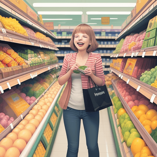 AI generated: Draw a happy real brain shopping in a supermarket
