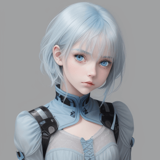 AI generated: A girl with light blue hair ((#c7e6e9)), grey-blue eyes ((#63788d)), (skincolor:(#e1b997))