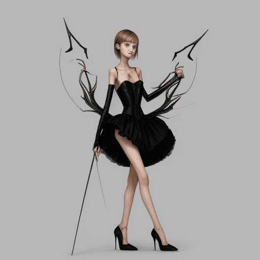 AI generated: a stick-thin girl in high heels with long hooked claws